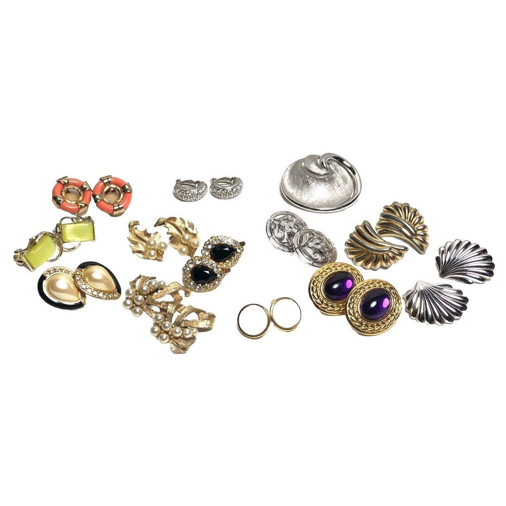 Vtg Signed Clip-On Earrings Lot Trifari Monet Coro Sarah Coventry Swarovski